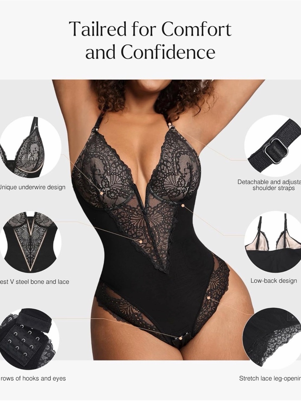 Black Lace Bodysuit with Sheer Cups